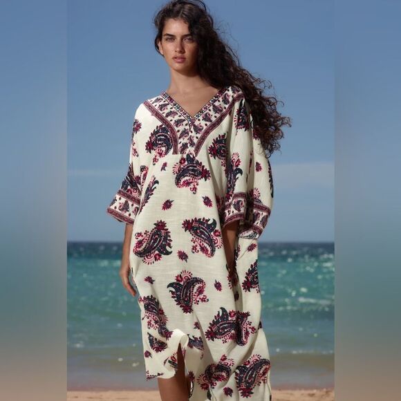 Zara PAISLEY PRINT MAXI TUNIC DRESS KAFTAN - Picture 7 of 8